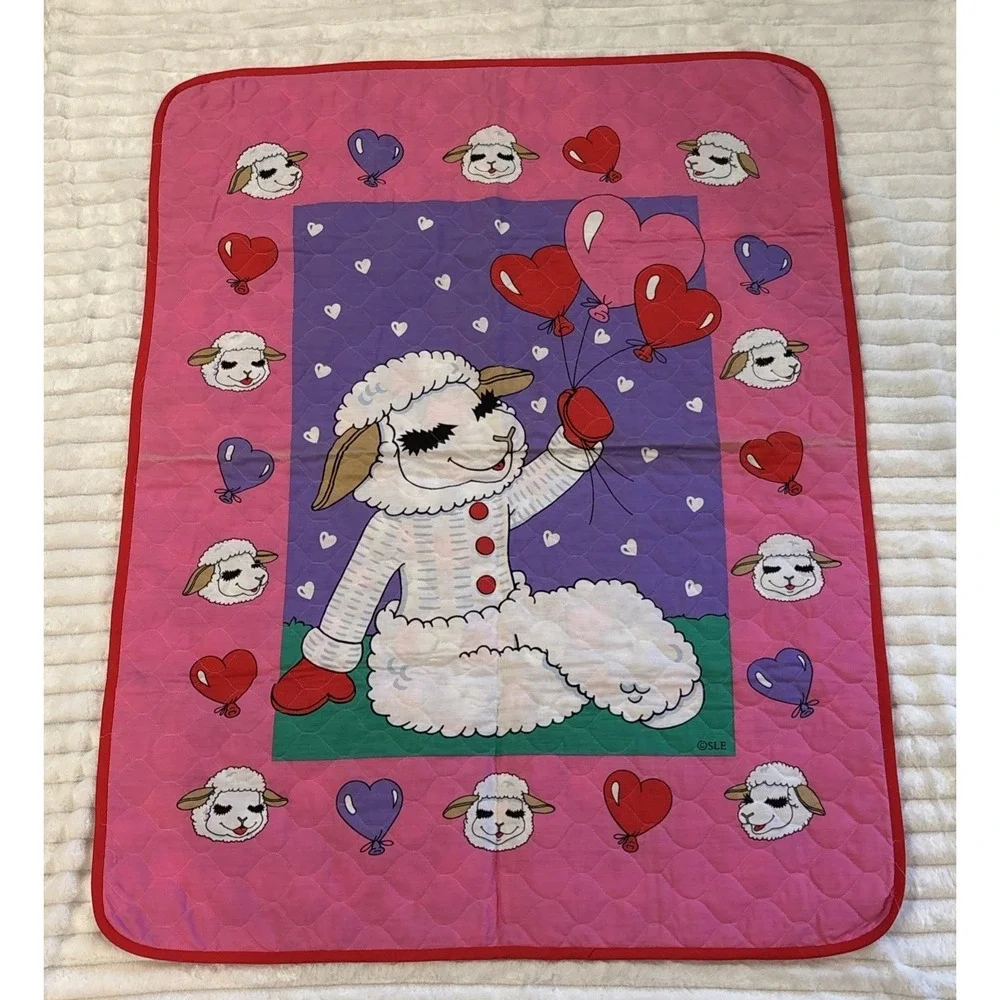 Vintage Lamb Chop Comforter Blanket 44x34 Shari Lewis Reversible Hearts 90s FLAW